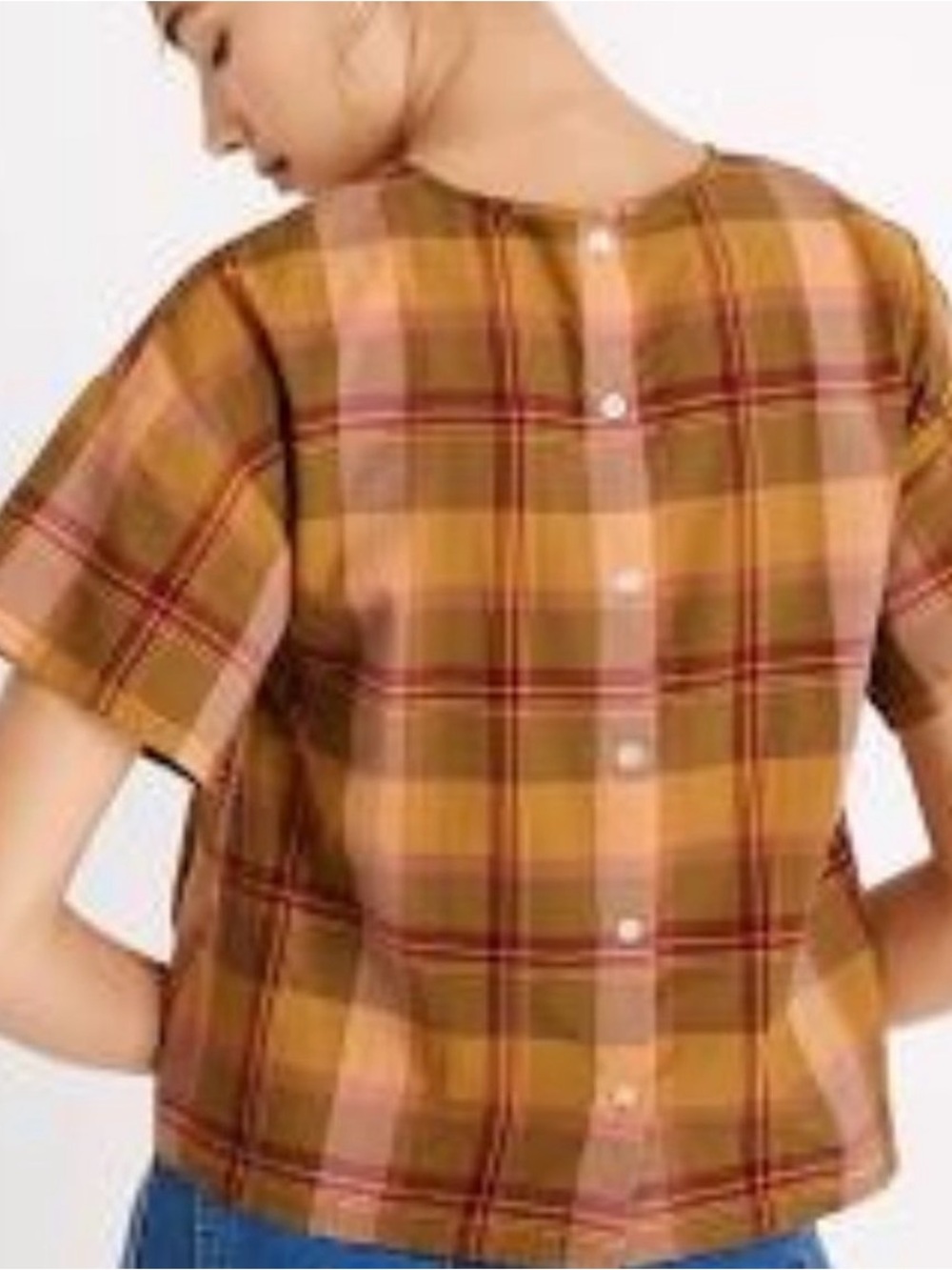 Madewell Olive Green & Pink Plaid Short-Sleeve Top